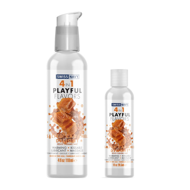 Swiss Navy - 4 in 1 Playful Flavors - Likbaar en Verwarmend Glijmiddel en Massage - Salted Caramel Delight-Erotiekvoordeel.nl