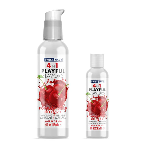 Swiss Navy - 4 in 1 Playful Flavors - Likbaar en Verwarmend Glijmiddel en Massage - Poppin Wild Cherry-Erotiekvoordeel.nl