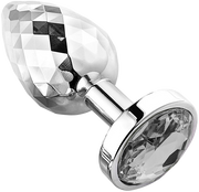 PLGZ - Diamond Facets Anaal Plug - Zilver met Transparante Siersteen-Erotiekvoordeel.nl