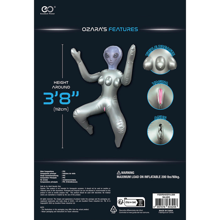 To Infinity - Opblaaspop Alien Vrouw met Drie Borsten - Zilver-Erotiekvoordeel.nl
