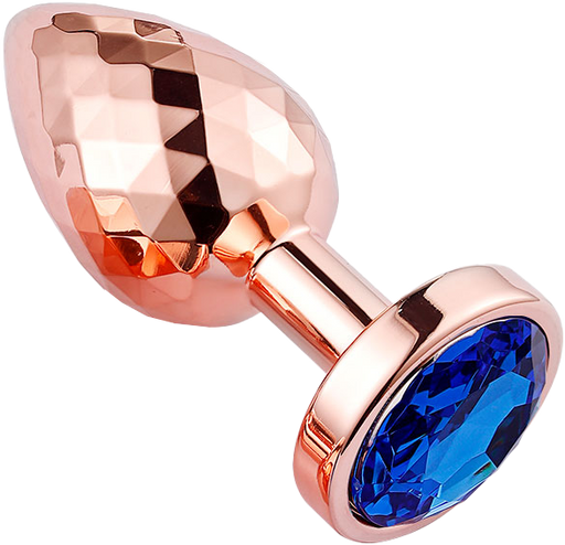 PLGZ - Diamond Facets Metalen Buttplug - Rosé Goud - Blauwe Siersteen - Verkrijgbaar in 3 maten-Erotiekvoordeel.nl
