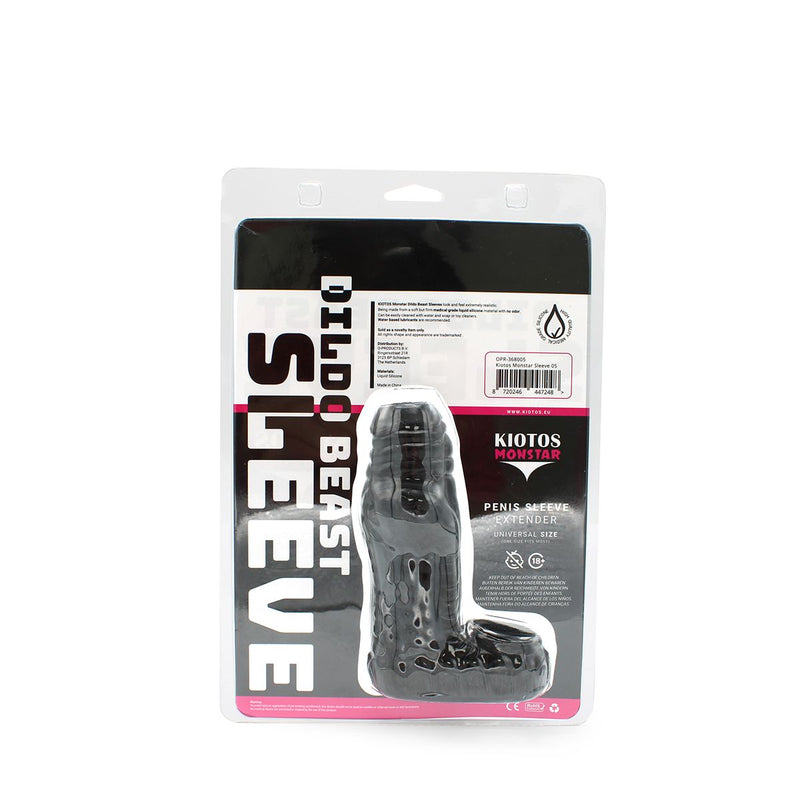 Kiotos Monstar 05 - Penis Sleeve - Penisverlenging - Met Ball Stretcher Opening - Diameter Ø 50 mm - Siliconen - Zwart-Erotiekvoordeel.nl