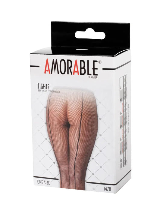Amorable by Rimba - Erotische Panty - Netpanty Met Naad En Strikje op Hiel - Zwart-Erotiekvoordeel.nl