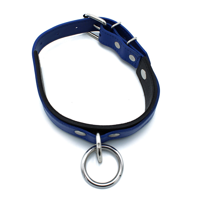 Kiotos - Zwart/Blauwe Lederen Collar met Grote O-Ring-Erotiekvoordeel.nl