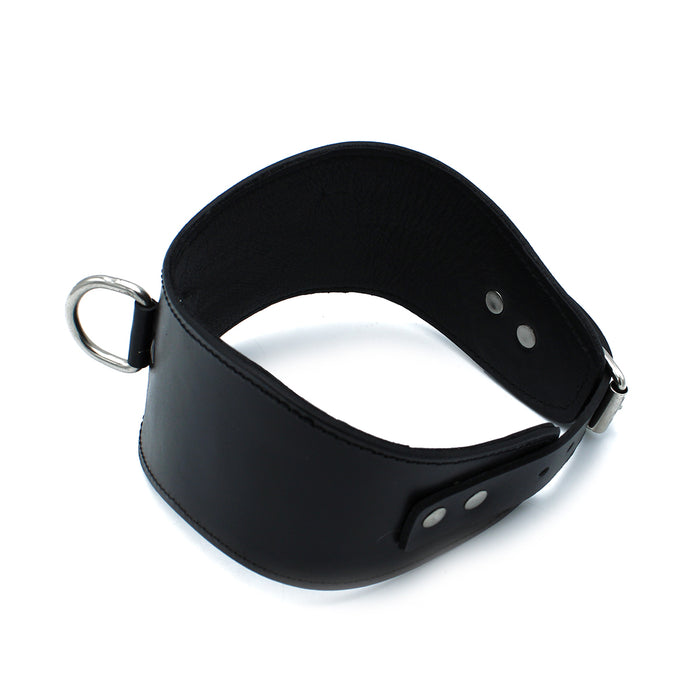 Kiotos - Gecontourde Zwarte Lederen Posture Collar met D-Ring-Erotiekvoordeel.nl