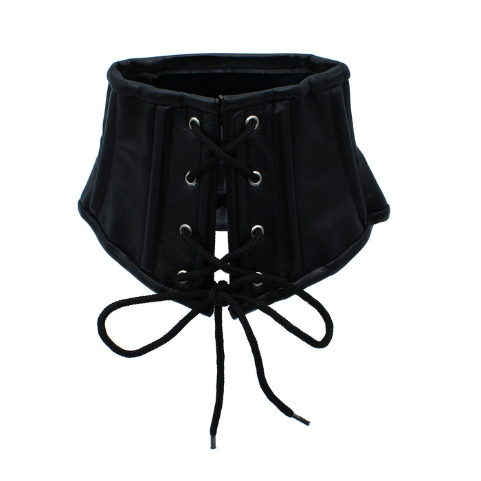 Kiotos - Zwart Lederen Lace-Up Corset Collar-Erotiekvoordeel.nl