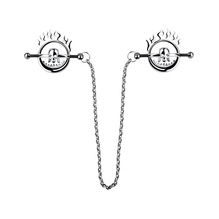 Kiotos - Flaming Skull - Tepelklemmen met ketting-Erotiekvoordeel.nl