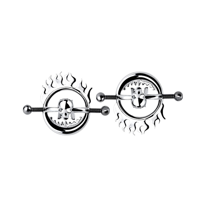 Kiotos - Flaming Skull - Tepelklemmen met ketting-Erotiekvoordeel.nl