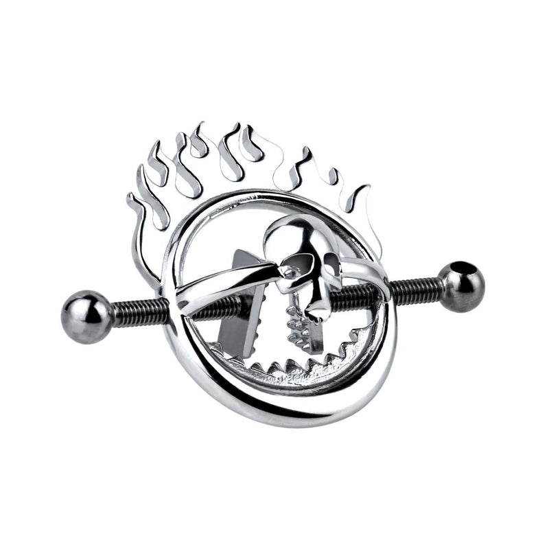 Kiotos - Flaming Skull - Tepelklemmen met ketting-Erotiekvoordeel.nl