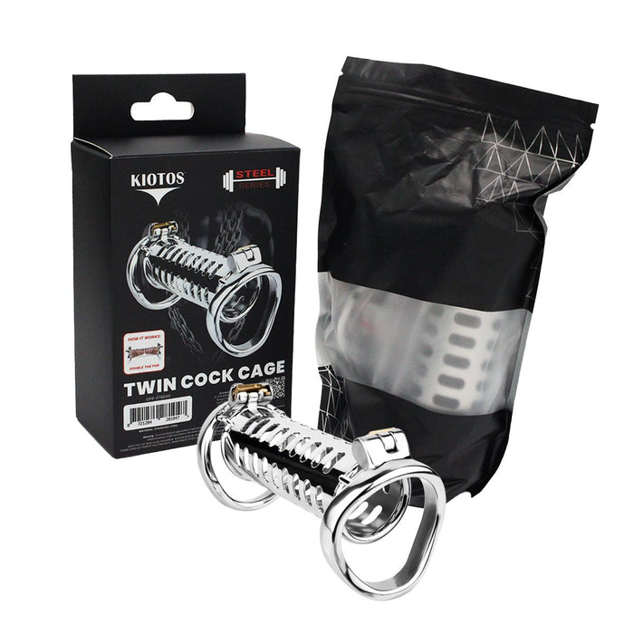 Kiotos - Twin Cock Cage - Dubbele Kuisheidskooi - RVS-Erotiekvoordeel.nl
