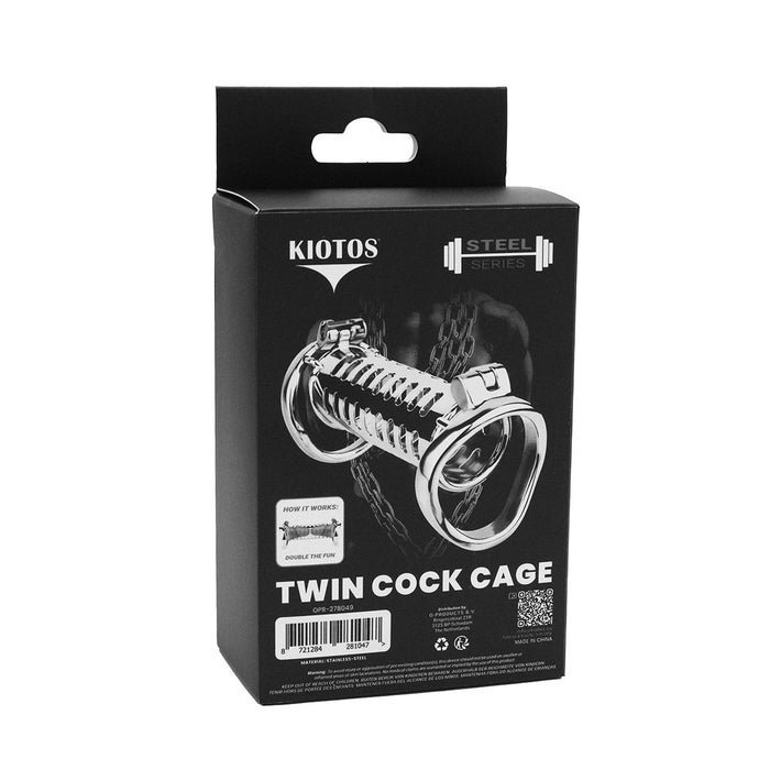 Kiotos - Twin Cock Cage - Dubbele Kuisheidskooi - RVS-Erotiekvoordeel.nl
