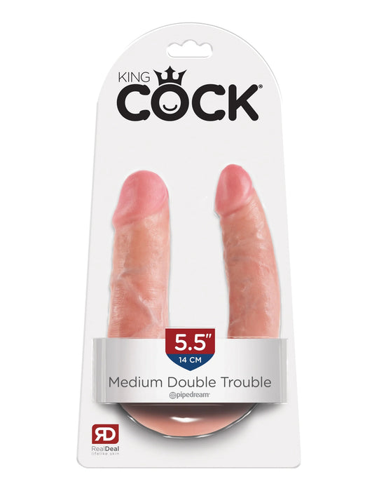 Pipedream - King Cock U - Dubbele Dildo - 14 cm - Lichte Huidskleur - PVC - Shaped Double Trouble Dubbele Dildo Medium - beige-Erotiekvoordeel.nl