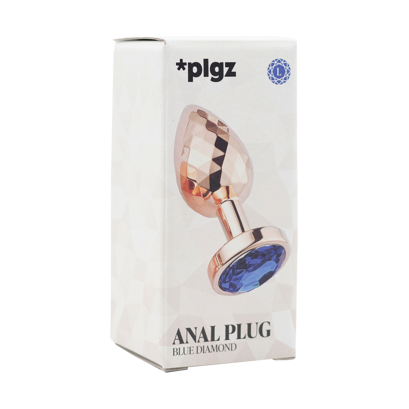 PLGZ - Diamond Facets Metalen Buttplug - Rosé Goud - Blauwe Siersteen - Verkrijgbaar in 3 maten-Erotiekvoordeel.nl