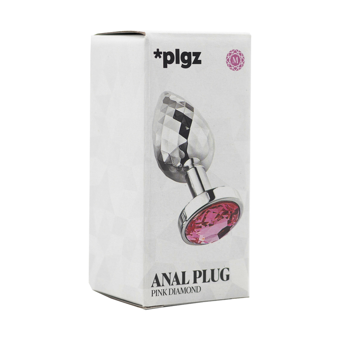 PLGZ - Diamond Facets Anaal Plug - Zilver met Roze Siersteen-Erotiekvoordeel.nl