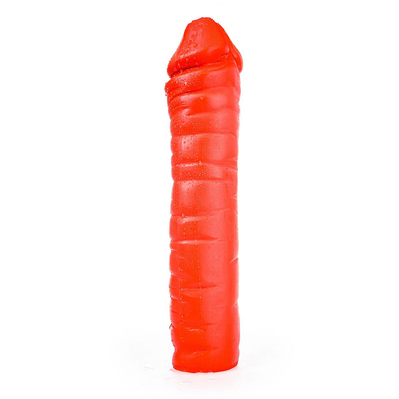 All Red - Geribbelde Dildo - 38 x 8,5 cm - Rood-Erotiekvoordeel.nl