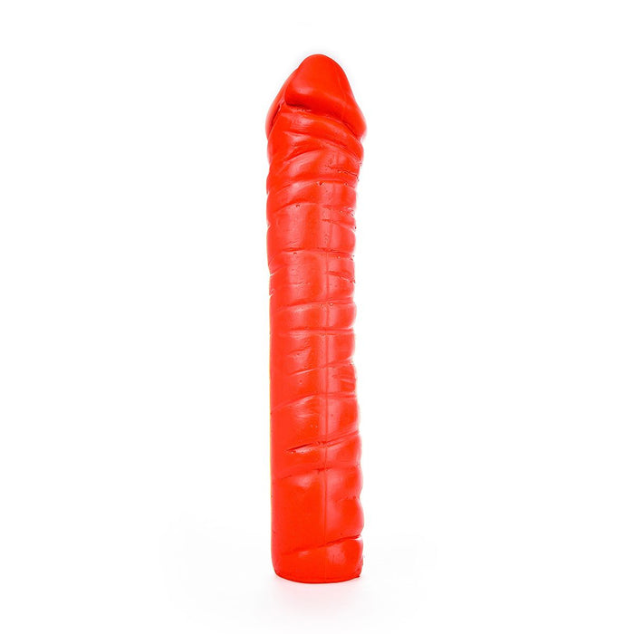 All Red - Geribbelde Dildo 38 x 8,5 cm - Rood-Erotiekvoordeel.nl