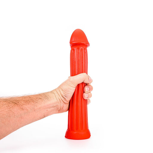 Czerwony dildo XXL z wypustkami - 31 x 5,5 cm - Rood-Erotiekvoordeel.nl