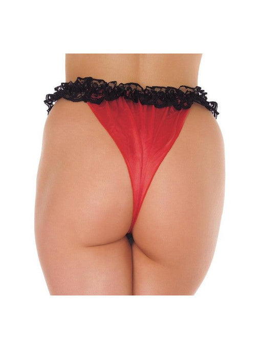 Amorable - Slip burlesque con volant in pizzo e apertura frontale - Nero/Rosso - Erotiekvoordeel.nl