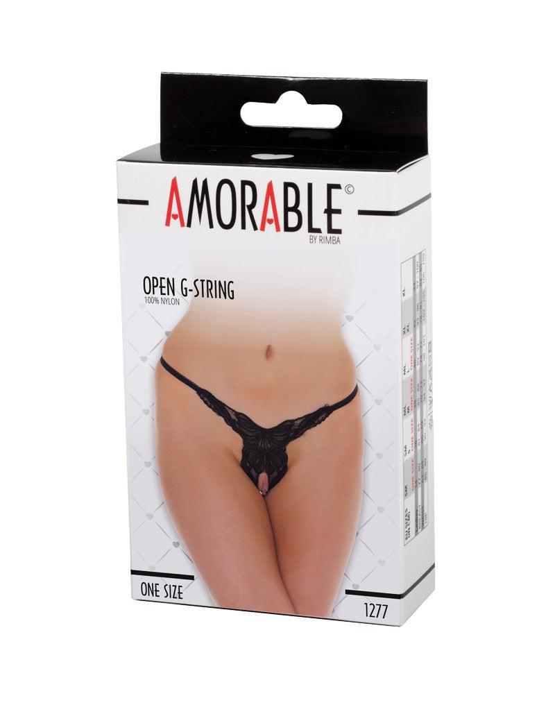 Amorable - Perizoma erotico - Perizoma di lusso in pizzo con apertura frontale e motivo ad ali - Nero - Taglia unica - Erotiekvoordeel.nl