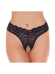 Amorable - Tanga con volantes de encaje - Abierta en la entrepierna - Talla única - Negro-Erotiekvoordeel.nl