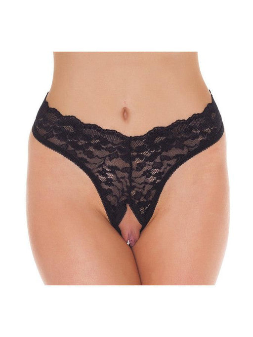 Amorable - Tanga con volantes de encaje - Abierta en la entrepierna - Talla única - Negro-Erotiekvoordeel.nl