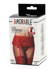 Amorable - Kanten Jarretelgordel Met Open Achterkant - Inclusief String En Kousen - Rood-Erotiekvoordeel.nl