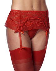 Amorable - Kanten Jarretelgordel Met Open Achterkant - Inclusief String En Kousen - Rood-Erotiekvoordeel.nl