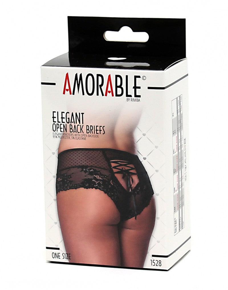 Amorable - Braguitas de encaje con abertura trasera y cordón - Negro - Erotiekvoordeel.nl