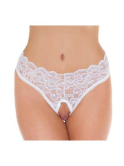 Amorable - Slip in pizzo con apertura frontale - Bianco - Taglia unica - Erotiekvoordeel.nl