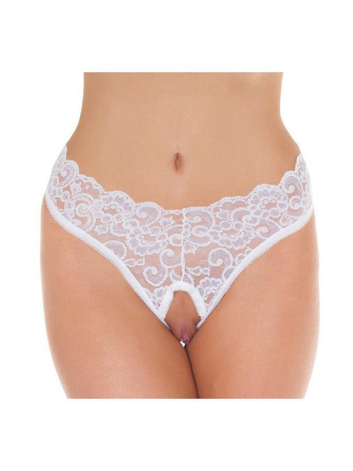 Amorable - Slip in pizzo con apertura frontale - Bianco - Taglia unica - Erotiekvoordeel.nl