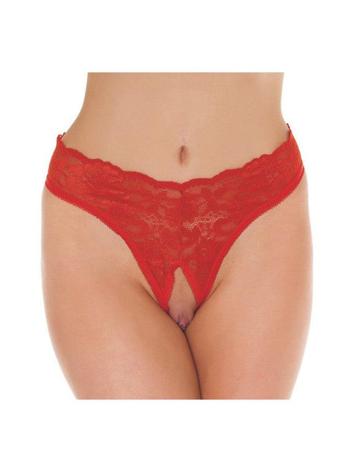 Amorable - koronkowe stringi z otwartym krokiem - czerwone - One Size-Erotiekvoordeel.nl