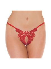 Amorable - String en dentelle de luxe à fleurs avec entrejambe ouvert - Rouge - Erotiekvoordeel.nl