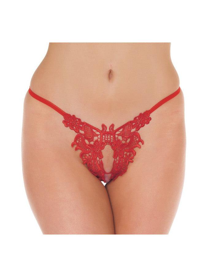 Amorable - String en dentelle de luxe à fleurs avec entrejambe ouvert - Rouge - Erotiekvoordeel.nl