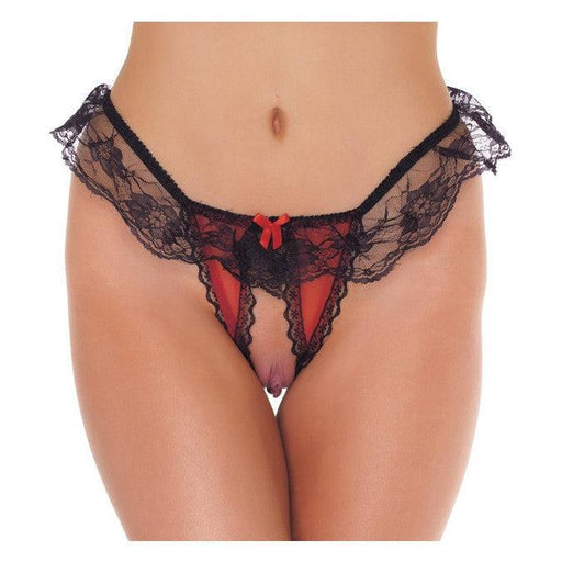 Amorable - Perizoma aperto - Tanga burlesque con apertura frontale - Rosso/Nero - Taglia unica-Erotiekvoordeel.nl
