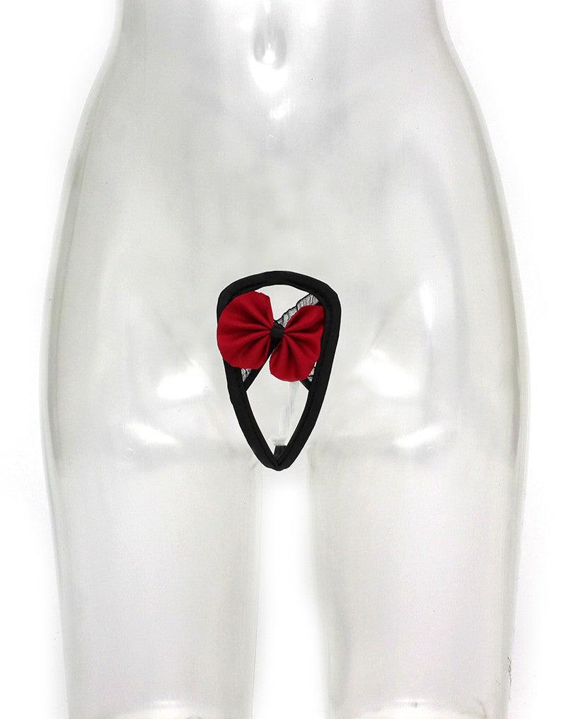 Amorable - Mini string sans bretelles avec nœud rouge - Rouge/Noir - Taille unique - Erotiekvoordeel.nl