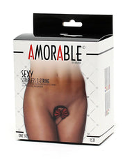 Amorable - Mini string sans bretelles avec nœud rouge - Rouge/Noir - Taille unique - Erotiekvoordeel.nl