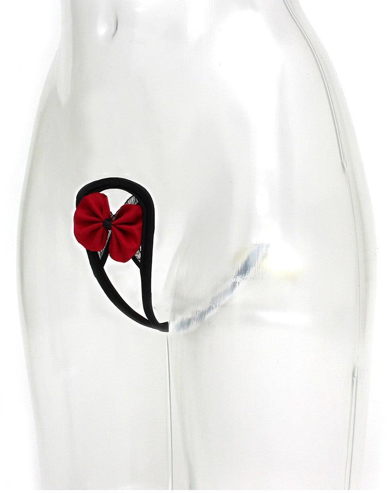 Amorable - Mini string sans bretelles avec nœud rouge - Rouge/Noir - Taille unique - Erotiekvoordeel.nl