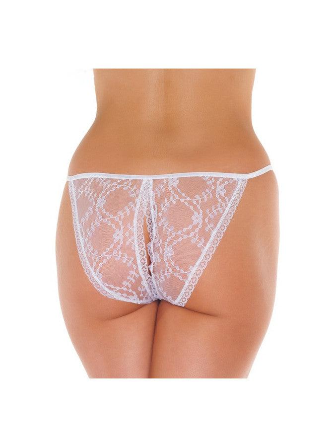 Amorable - Slip Tanga in Pizzo con Apertura Centrale - Bianco - Erotiekvoordeel.nl