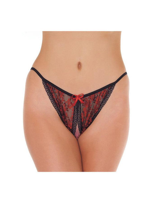 Amorable - Tanga Slipje Met Open Kruis - Rood/Zwart - One Size-Erotiekvoordeel.nl