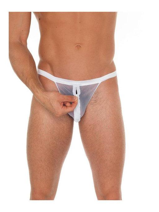 Amorable - Sheer White Men's Thong With Zipper - One Size - Erotiekvoordeel.nl