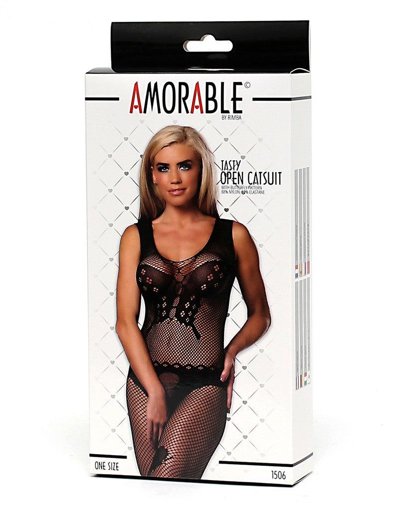 Amorable - Netz-Catsuit mit Schmetterlingsmuster - Schwarz - Erotiekvoordeel.nl