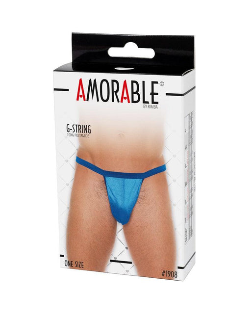 Amorable by Rimba - Erotische String - Blauwe G String voor Mannen - Heren Slip - Glanzend - One Size - Polyamide-Erotiekvoordeel.nl