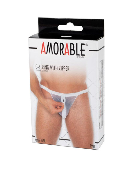 Amorable by Rimba - Erotische String - Doorzichtige Witte Slip Met Rits Voor Heren - One Size - Polyamide-Erotiekvoordeel.nl