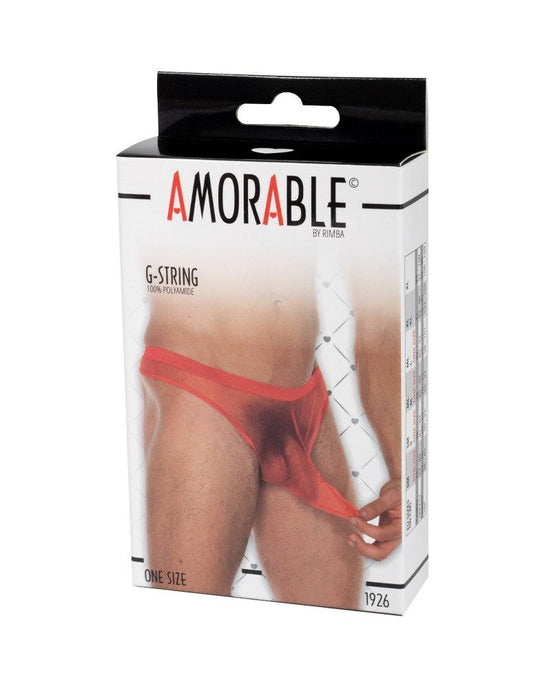 Amorable by Rimba - Erotische String - Transparante Heren Slip Met Penis Slurf - Rood - One Size - Polyamide-Erotiekvoordeel.nl