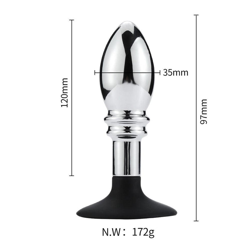 Buttplug Aluminium Met bal En ribbels En Zuignap-Erotiekvoordeel.nl