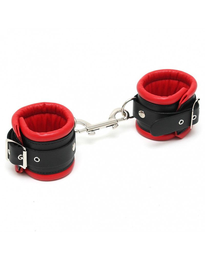 Rimba - Handboeien Luxe Gevoerd Leer - Zwart/Rood-Erotiekvoordeel.nl
