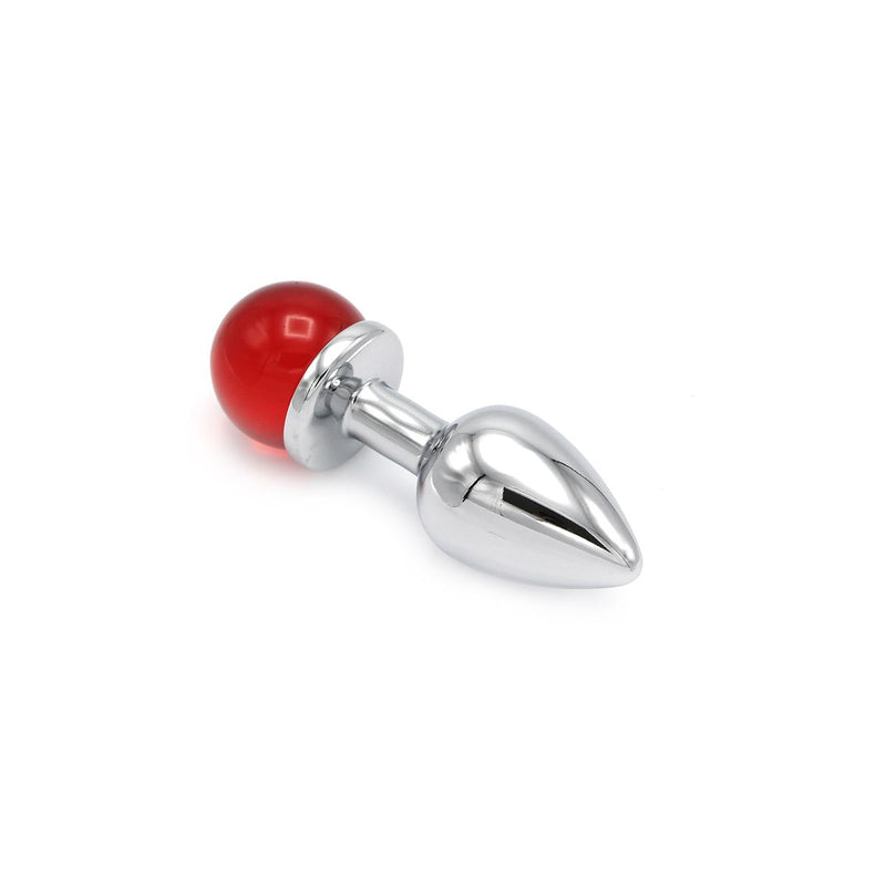 Kiotos - Aluminum Butt Plug with Glittering Round Gemstone - Red-Erotiekvoordeel.nl