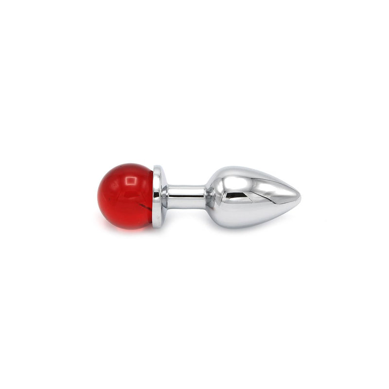 Kiotos - Aluminum butt plug with sparkling round gemstone - Red-Erotiekvoordeel.nl