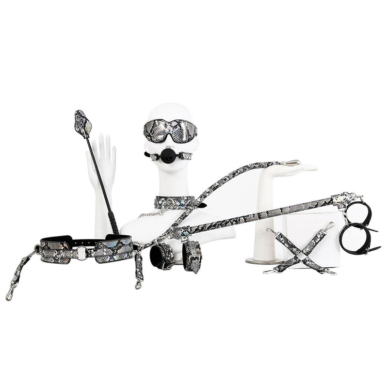Kiotos - BDSM Set Met Slangenprint - Neon Zilver-Erotiekvoordeel.nl