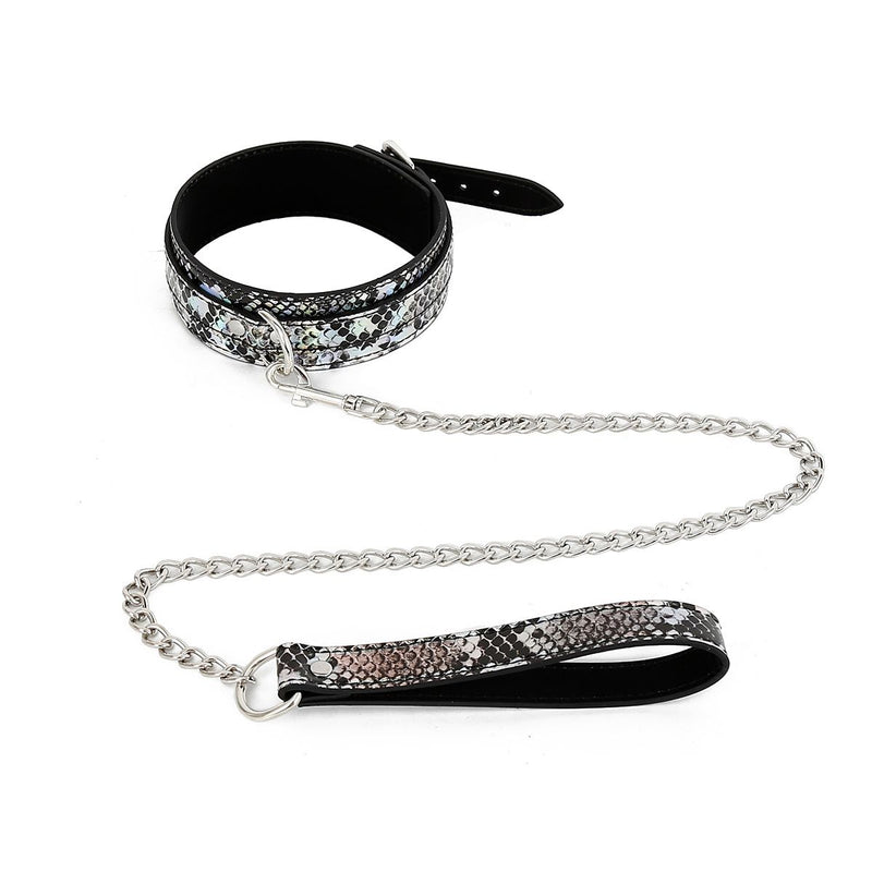 Kiotos - BDSM Set Met Slangenprint - Neon Zilver-Erotiekvoordeel.nl